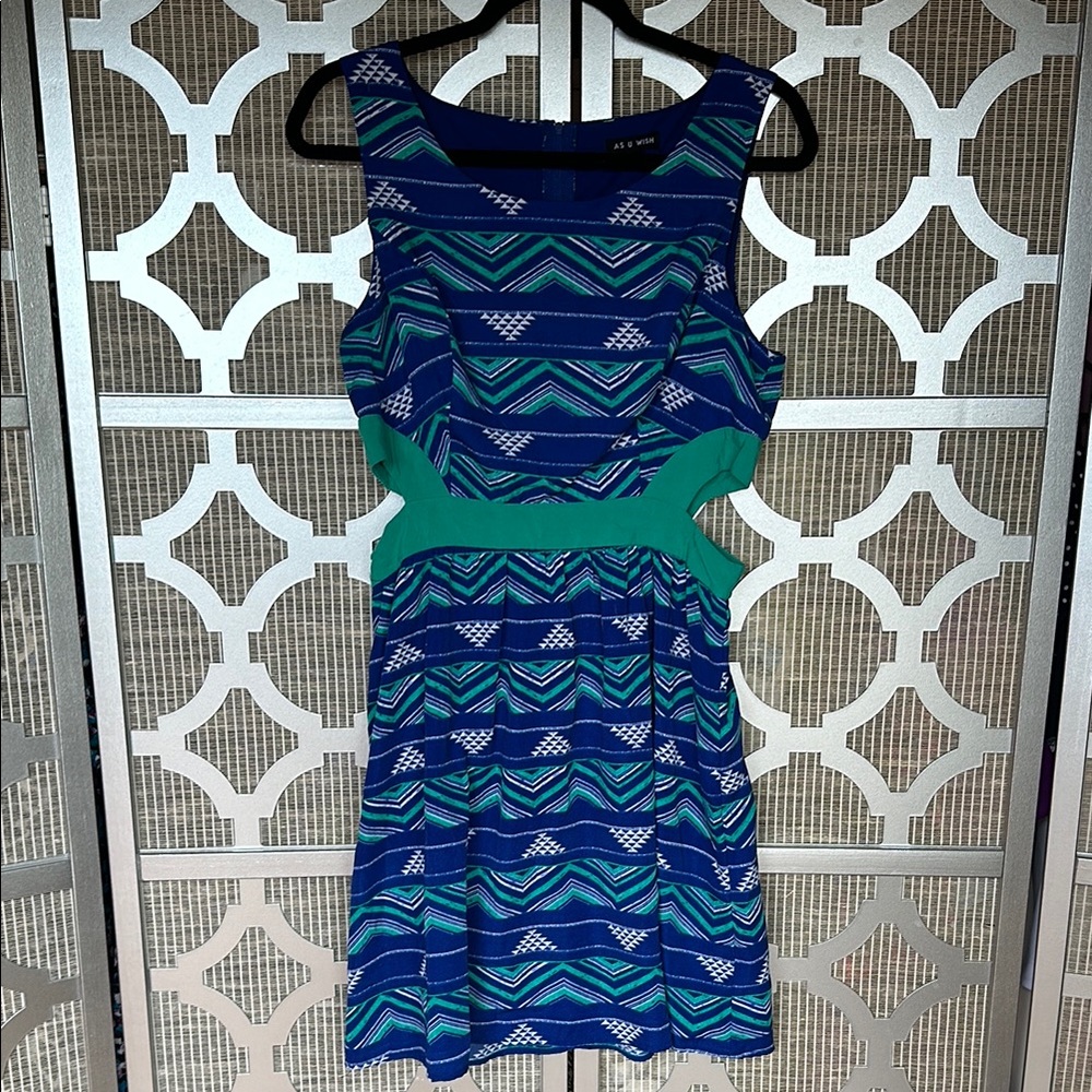 As U Wish Blue and Green Sheath Mini Dress